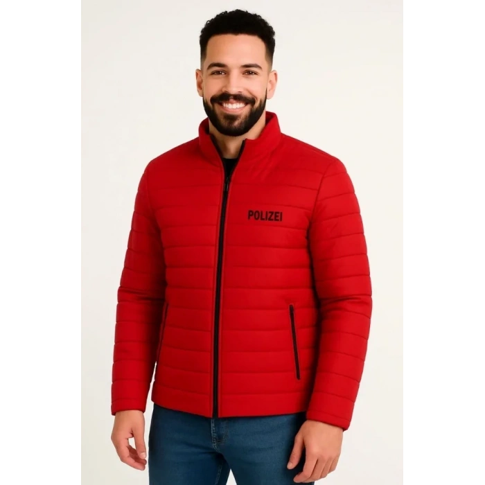 Erkek Mikro Su İtici Kapitone Baskılı Astarlı Fermuarlı Bomber Mont - Kırmızı