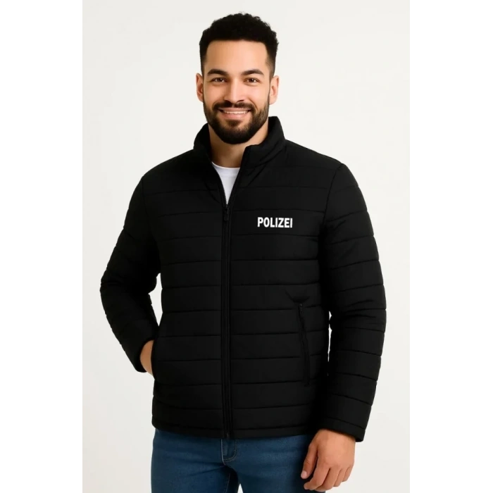 Erkek Mikro Su İtici Kapitone Baskılı Astarlı Fermuarlı Bomber Mont - Siyah