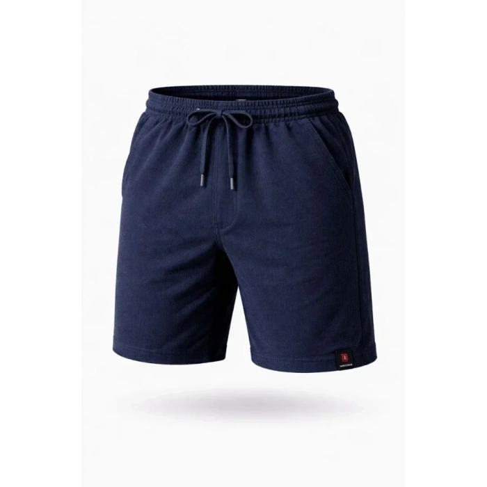 Erkek Otoban Dokuma Şort Beli Lastikli Bağcıklı, Cepli, Rahat Kesim Günlük Yazlık Şort - Lacivert