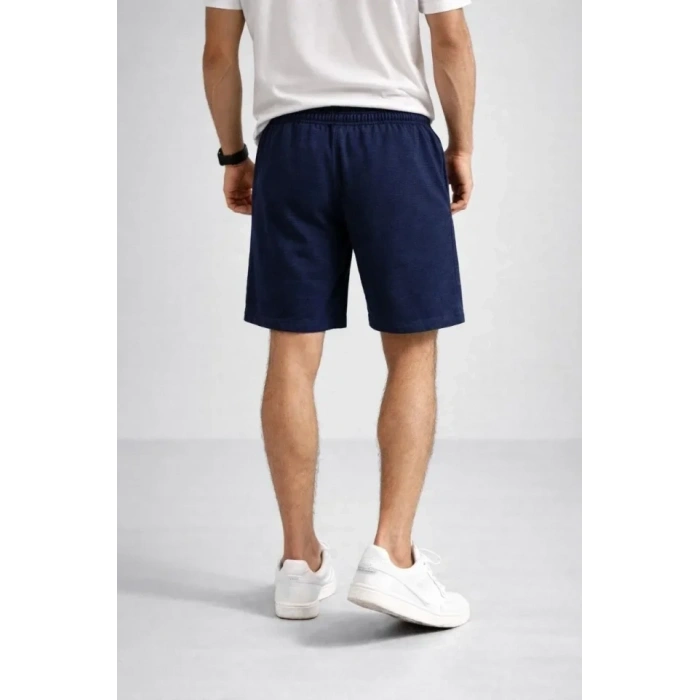 Erkek Otoban Dokuma Şort Beli Lastikli Bağcıklı, Cepli, Rahat Kesim Günlük Yazlık Şort - Lacivert