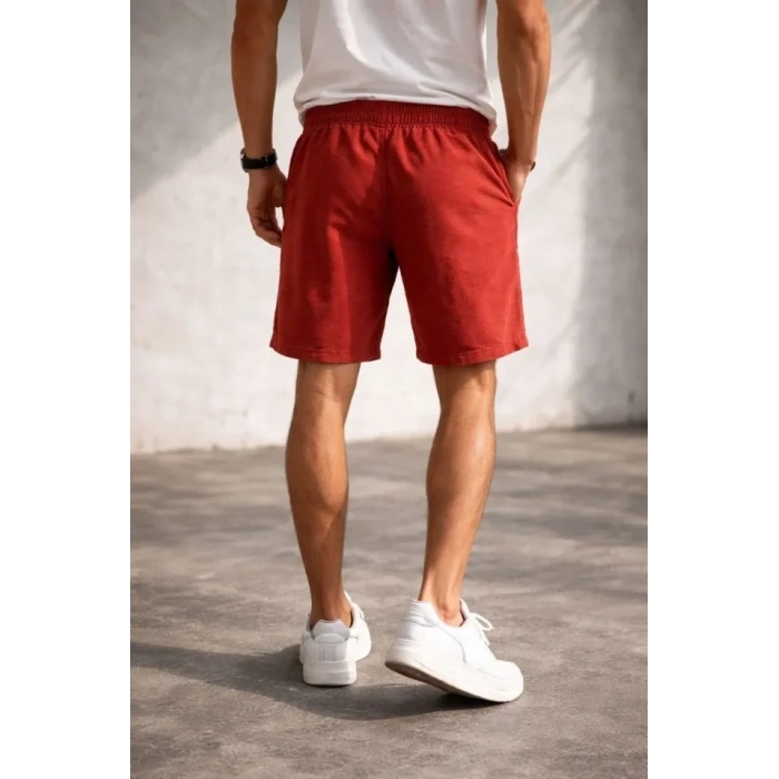 Erkek Otoban Dokuma Şort Beli Lastikli Bağcıklı, Cepli, Rahat Kesim Günlük Yazlık Şort - Turuncu