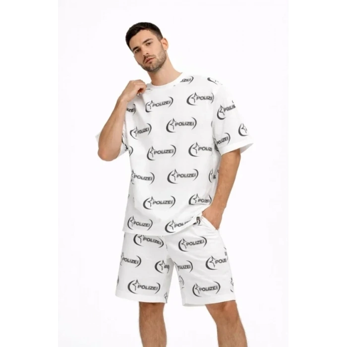 Erkek Oversize Ön Ve Arka Baskılı Tişört Şort Takım Rahat Kalıp Yazlık Günlük Kombin - Beyaz