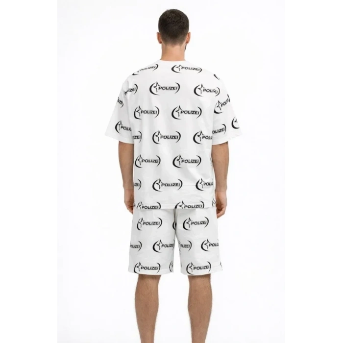 Erkek Oversize Ön Ve Arka Baskılı Tişört Şort Takım Rahat Kalıp Yazlık Günlük Kombin - Beyaz