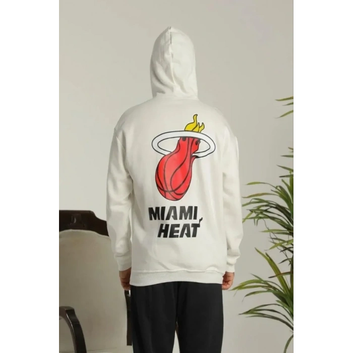 Erkek Oversize Üç İplik Kapüşonlu Sweatshirt –Sırt Ve Ön Baskılı, Kanguru Cepli, Rahat Kalıp Maskot Desenli Model - Siyah Beyaz