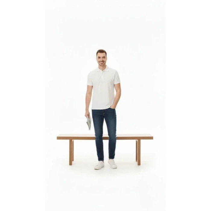 Erkek Pike Kumaş Düğmeli Yaka Regular Fit Günlük Kısa Kol Tişört T-shirt - Beyaz