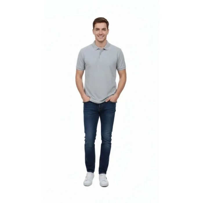 Erkek Pike Kumaş Düğmeli Yaka Regular Fit Günlük Kısa Kol Tişört T-shirt - Gri