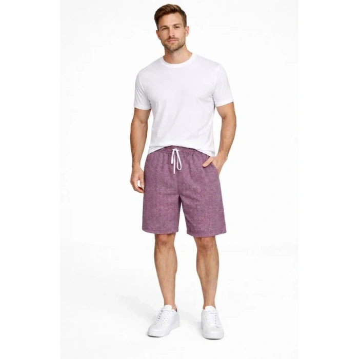 Erkek Pötikareli Şort – Beli Lastikli Bağcıklı, Cepli, Rahat Kesim Günlük Yazlık Şort - Gül Kurusu