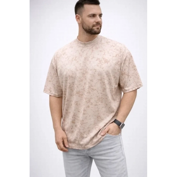 Erkek Premium Tişört OSY Yumuşak Dokulu Yıkamalı Oversize T-Shirt - Bej