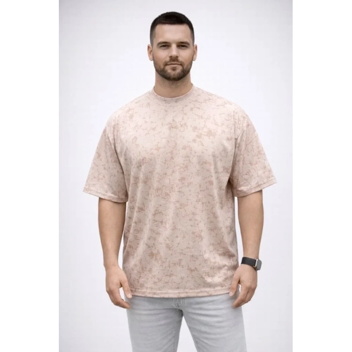 Erkek Premium Tişört OSY Yumuşak Dokulu Yıkamalı Oversize T-Shirt - Bej
