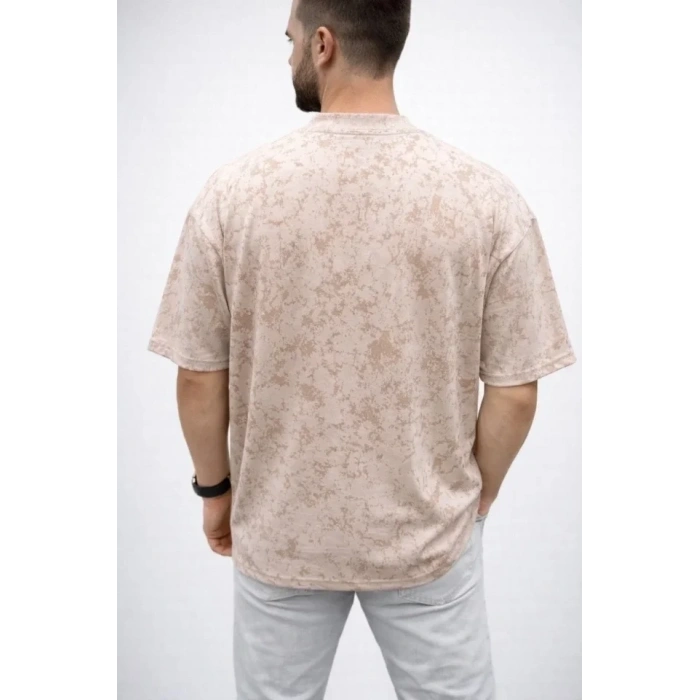 Erkek Premium Tişört OSY Yumuşak Dokulu Yıkamalı Oversize T-Shirt - Bej