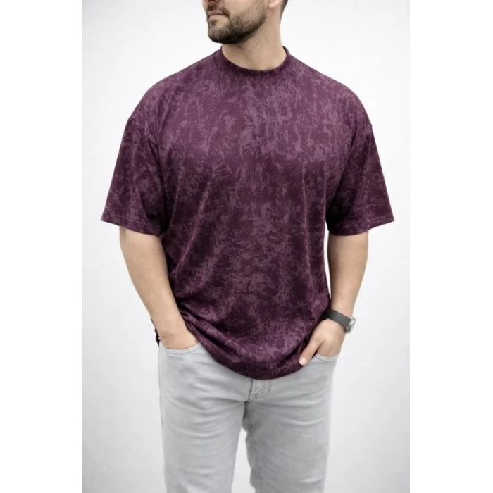 Erkek Premium Tişört OSY Yumuşak Dokulu Yıkamalı Oversize T-Shirt - Bordo