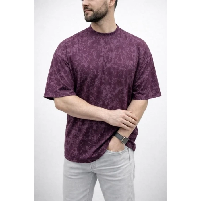 Erkek Premium Tişört OSY Yumuşak Dokulu Yıkamalı Oversize T-Shirt - Bordo