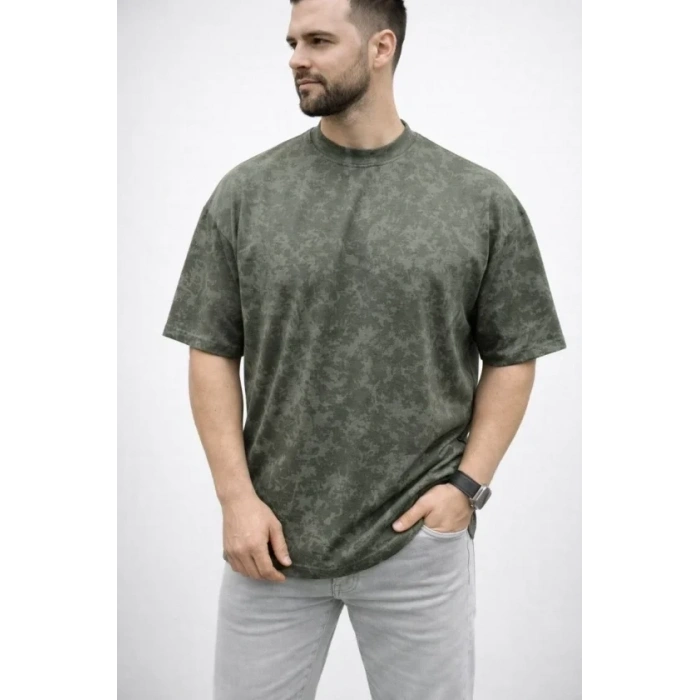 Erkek Premium Tişört OSY Yumuşak Dokulu Yıkamalı Oversize T-Shirt - Haki