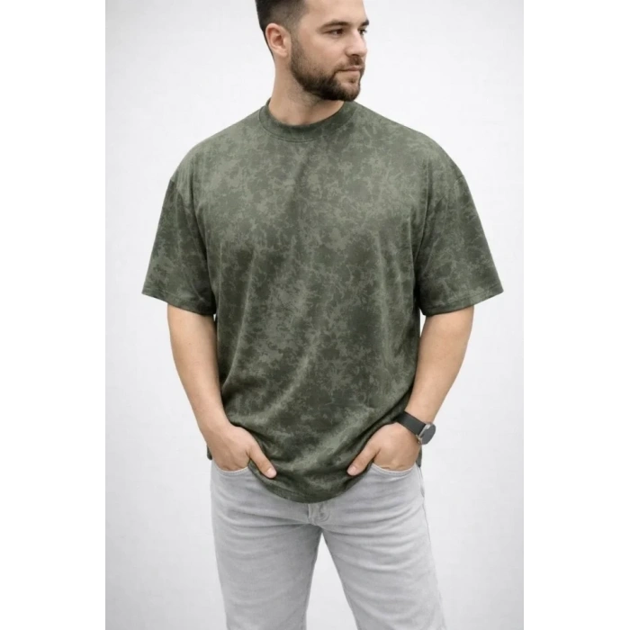 Erkek Premium Tişört OSY Yumuşak Dokulu Yıkamalı Oversize T-Shirt - Haki