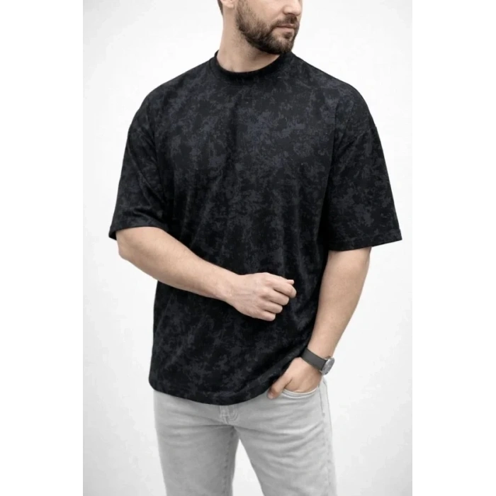Erkek Premium Tişört OSY Yumuşak Dokulu Yıkamalı Oversize T-Shirt - Siyah