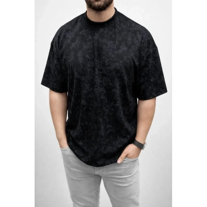 Erkek Premium Tişört OSY Yumuşak Dokulu Yıkamalı Oversize T-Shirt - Siyah