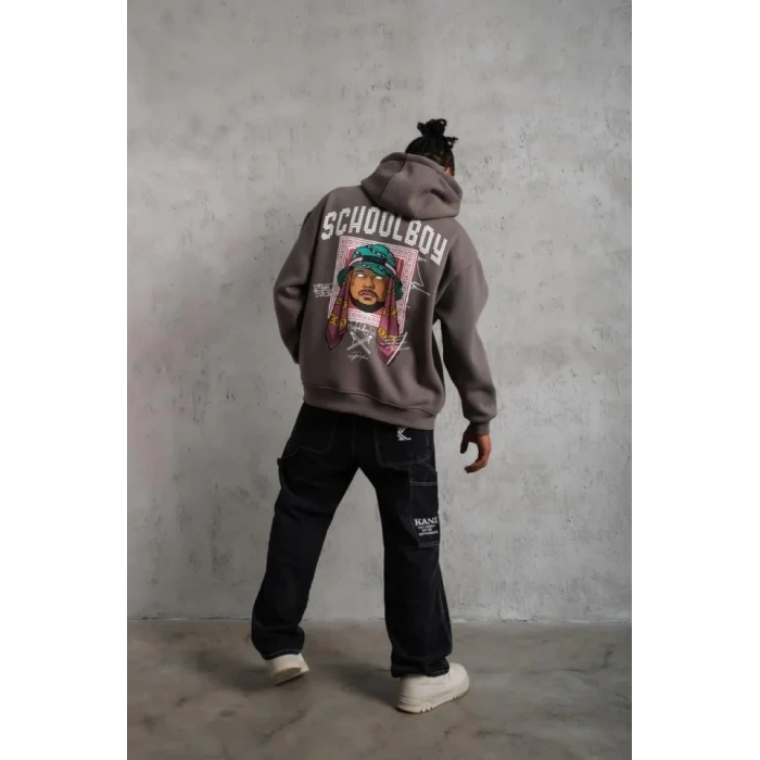 Erkek SCHOOL BOY Baskılı Kapüşonlu Sweat - Gri