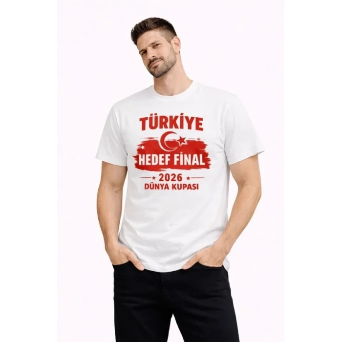 Erkek TÜRKİYE Baskılı Tişört Ay Yıldız 2026 Dünya Kupası Taraftar Forma T-Shirt - Beyaz