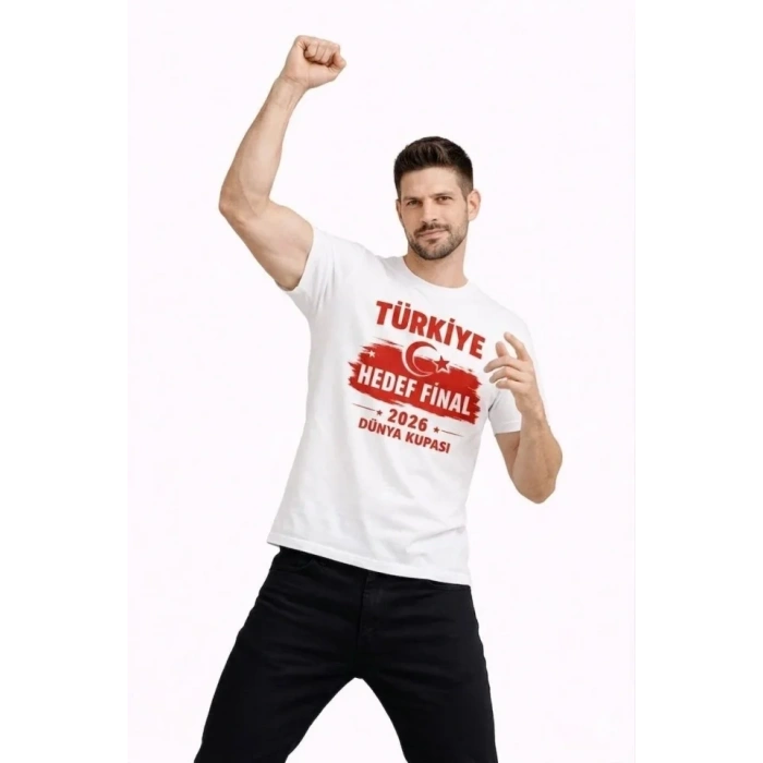 Erkek TÜRKİYE Baskılı Tişört Ay Yıldız 2026 Dünya Kupası Taraftar Forma T-Shirt - Beyaz