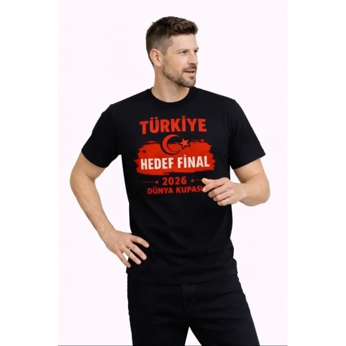 Erkek TÜRKİYE Baskılı Tişört Ay Yıldız 2026 Dünya Kupası Taraftar Forma T-Shirt - Siyah
