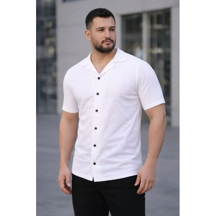 Erkek Waffle Dokuma Açık Yakalı Düğmeli Regular Kalıp 3’lü Gömlek Seti - Gri, Saks Mavisi, Beyaz