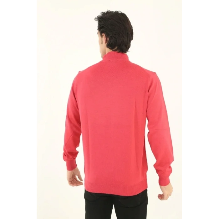 Erkek Yarım Boğaz Triko Kazak Yumuşak Dokulu Pamuklu Ince Dokuma, Uzun Kollu Rahat Regular Kalıp - Pembe