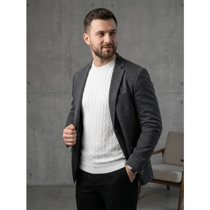 Erkek Yazlık Triko Dokuma Tişört Kısa Kol Bisiklet Yaka Örgü Desenli T-Shirt - Beyaz