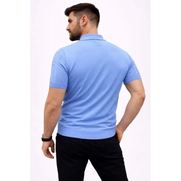 Erkek Yazlık Triko Tişört Kısa Kol Polo Yaka Düğmeli T-Shirt - Bebek Mavisi