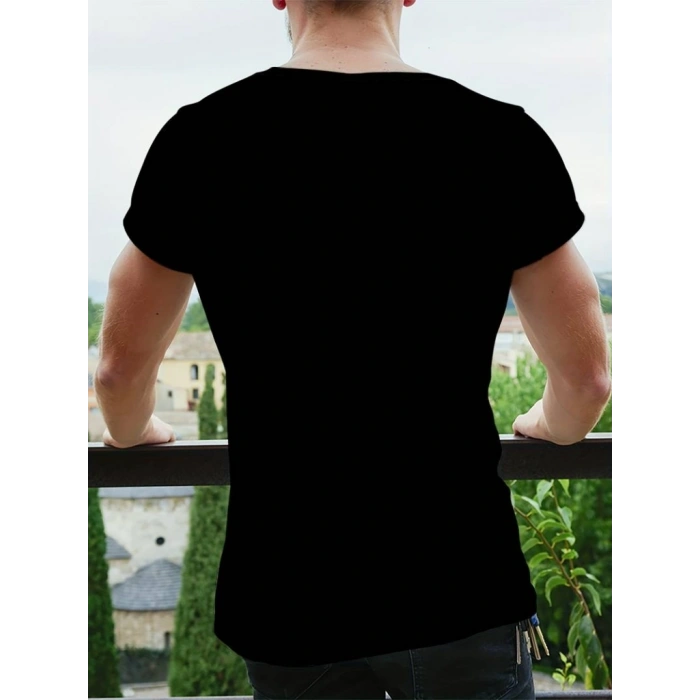 Erkekkısa Kollu Yuvarlak Yaka Desenli Viskon T-shirt