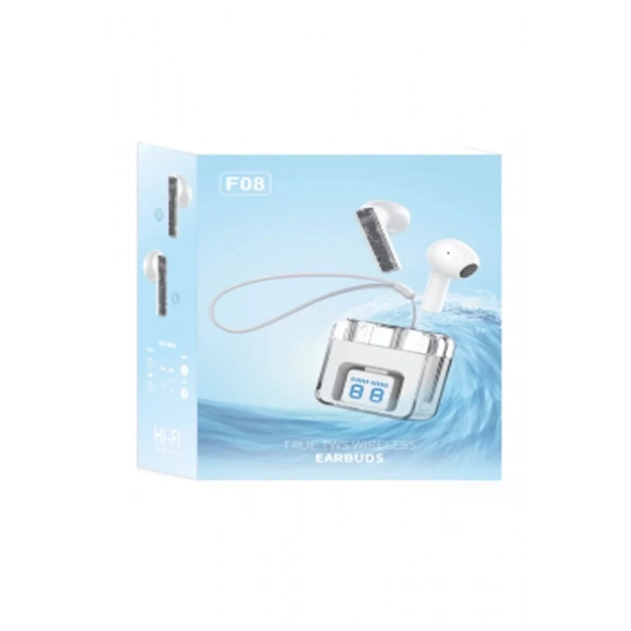 F08 Dijital Şarj Göstergeli TWS Bluetooth Kulaklık - Mavi