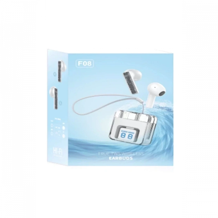 F08 Dijital Şarj Göstergeli TWS Bluetooth Kulaklık - Mavi