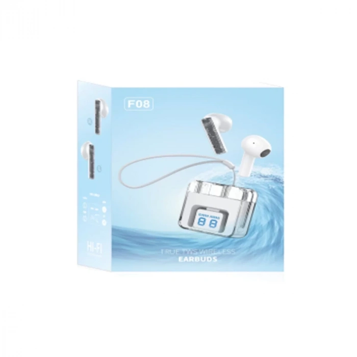 F08 Dijital Şarj Göstergeli TWS Bluetooth Kulaklık - Mavi