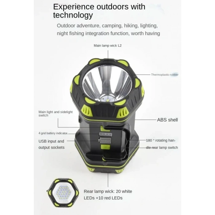 F.B.I F-262 Yeni Güçlü Çift Taraflı Taşınabilir Spot Ve Işıldak USB Powerbank Şarjlı Fener