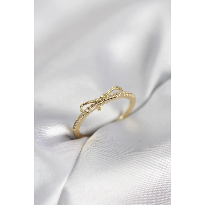 Fiyonk Model Zirkon Taşlı Gold Renk Kadın Yüzük