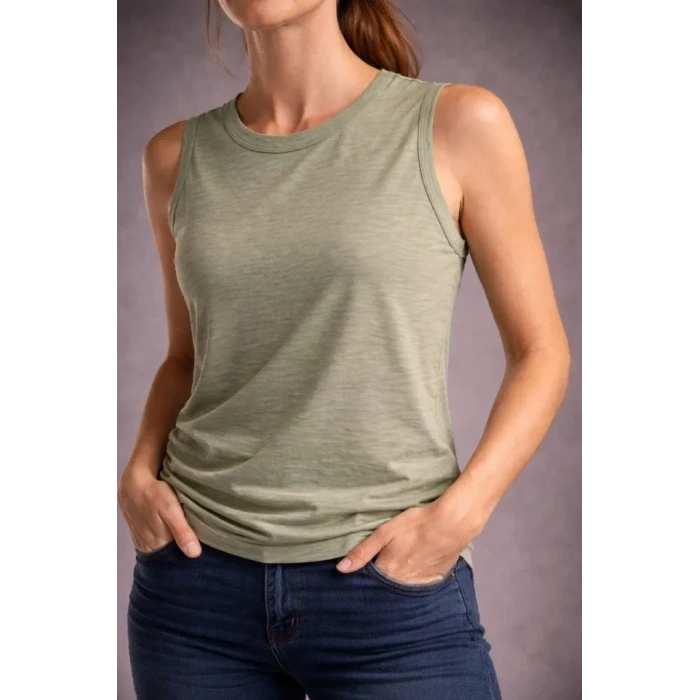 Flamlı Kumaş Sıfır Kolsuz Atlet Basic Spor Üst, Günlük Ve Fitness Kullanımına Uygun - Mint Yeşili