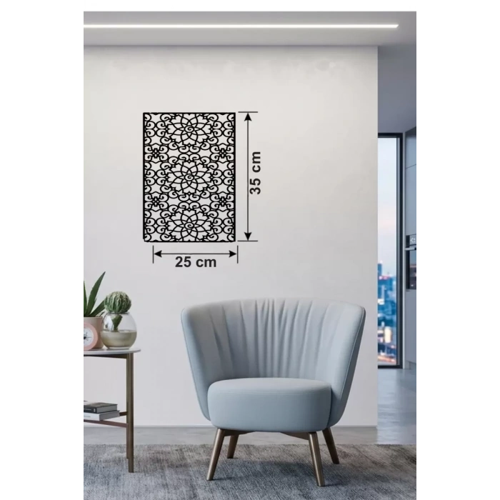 Floral Mandala Desenli Ahşap Duvar Tablosu - 25x35 cm Lazer Kesim Dekoratif Pano