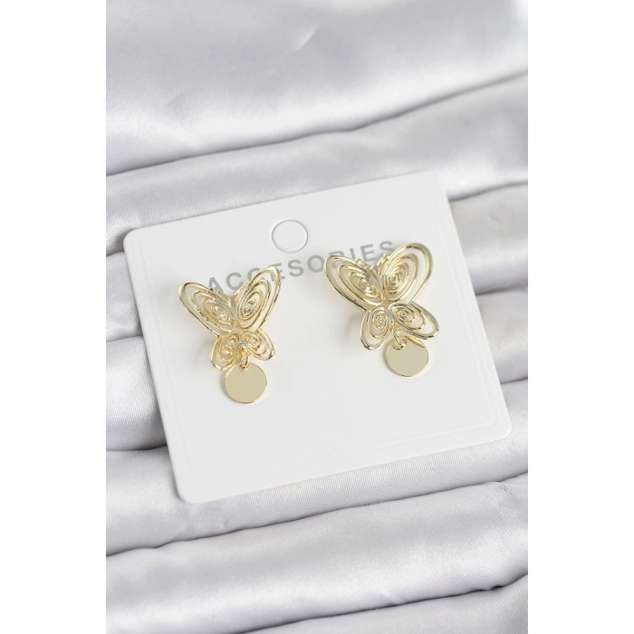 Füsun Küpesi Model Gold Renk Kelebek Model Pirinç Kadın Küpe