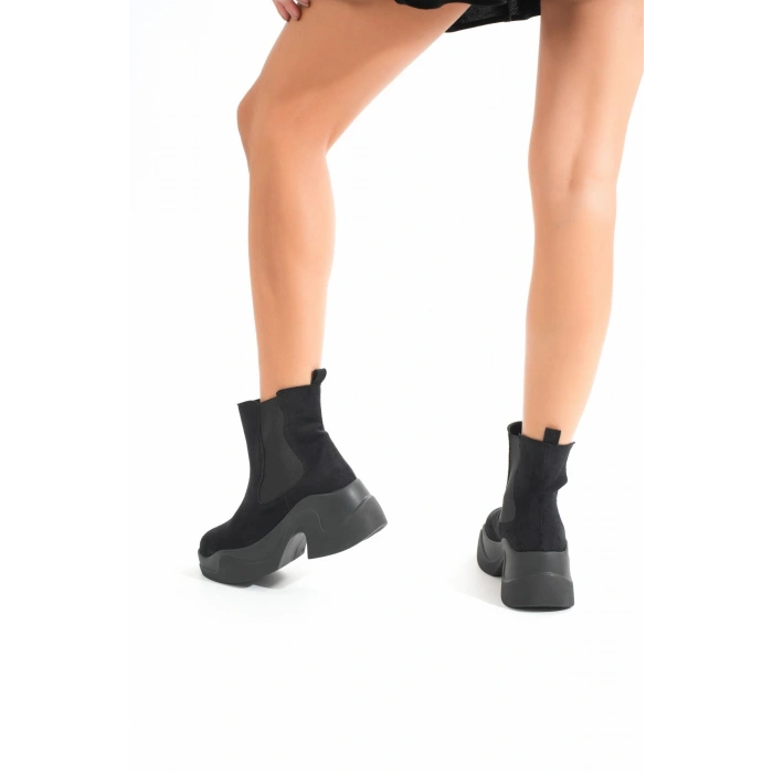 FZ-2400 Siyah Süet Yüksek Tabanlı Lastikli Günlük Kadın Bot