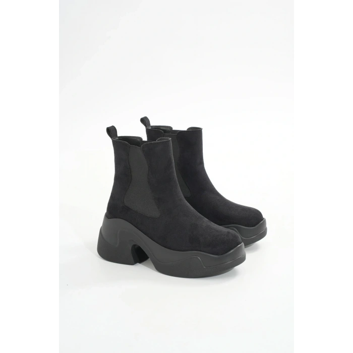 FZ-2400 Siyah Süet Yüksek Tabanlı Lastikli Günlük Kadın Bot