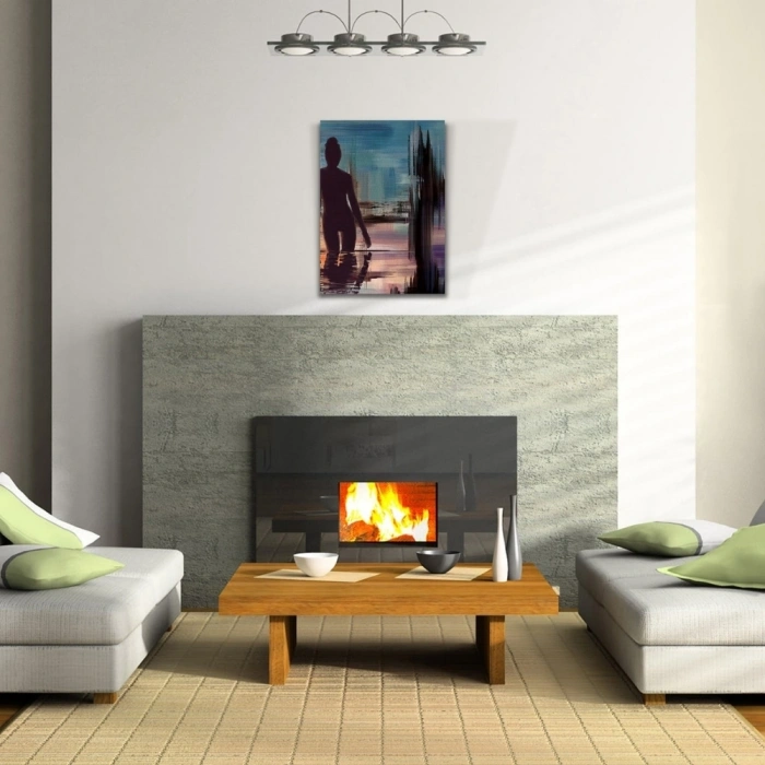 Gece Havuzdaki Kadın , Mavi Siyah Tonlarda Kanvas Tablo 50 x 70