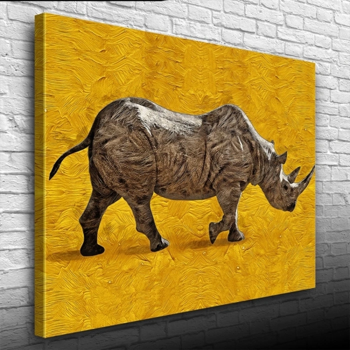 Gergedan , Arka Fon Turuncu Kanvas Tablo 50 x 70