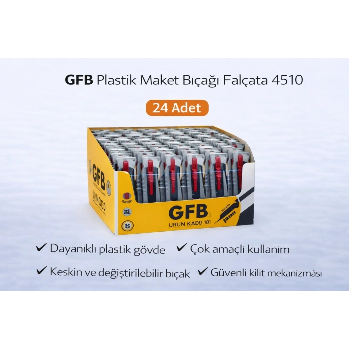 GFB Plastik Maket Bıçağı Falçata 4510 Profesyonel Maket Bıçağı 24 Adet
