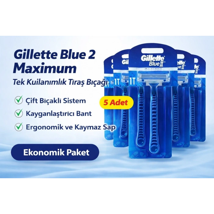 Gillette Blue 2 Maximum Tek Kullanımlık Tıraş Bıçağı 5 Adet Ekonomik Paket