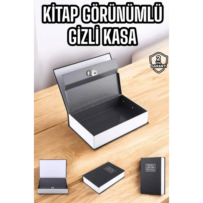 Gizli Kasa İngilizce Sözlüğü Kitap Görünümlü Anahtarlı Gizli Mini Çelik Kasa Kilitli