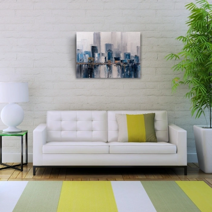 Gökdelenler ile köprünün suya yansıması Yağlıboya Kanvas Tablo 50 x 70