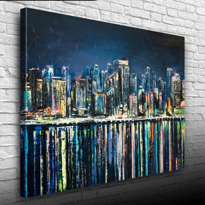 Gökdelenler ve Suya Yansıması Kanvas Tablo 50 x 70