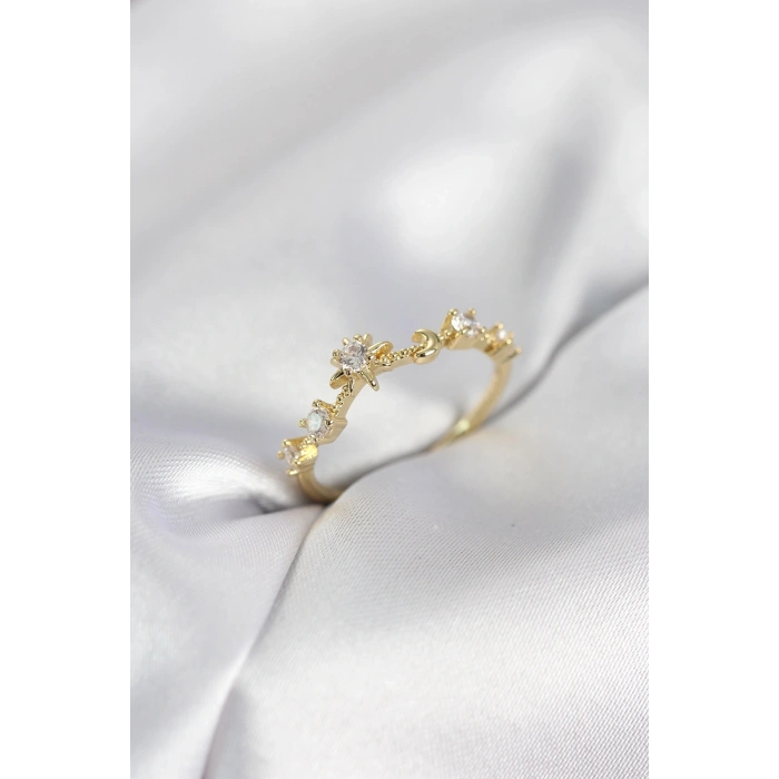 Gold Renk Gece Temalı Zirkon Taşlı Kadın Yüzük