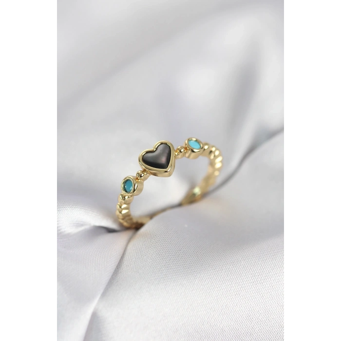 Gold Renk Hematit Taşlı Kadın Yüzük