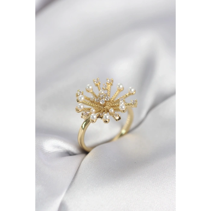 Gold Renk Karahindiba Model Zirkon Taşlı Kadın Yüzük