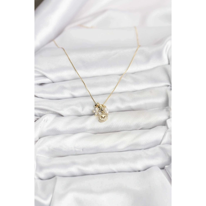 Gold Renk Pirinç Minimal Kelebek Charmlı Kadın Kolye